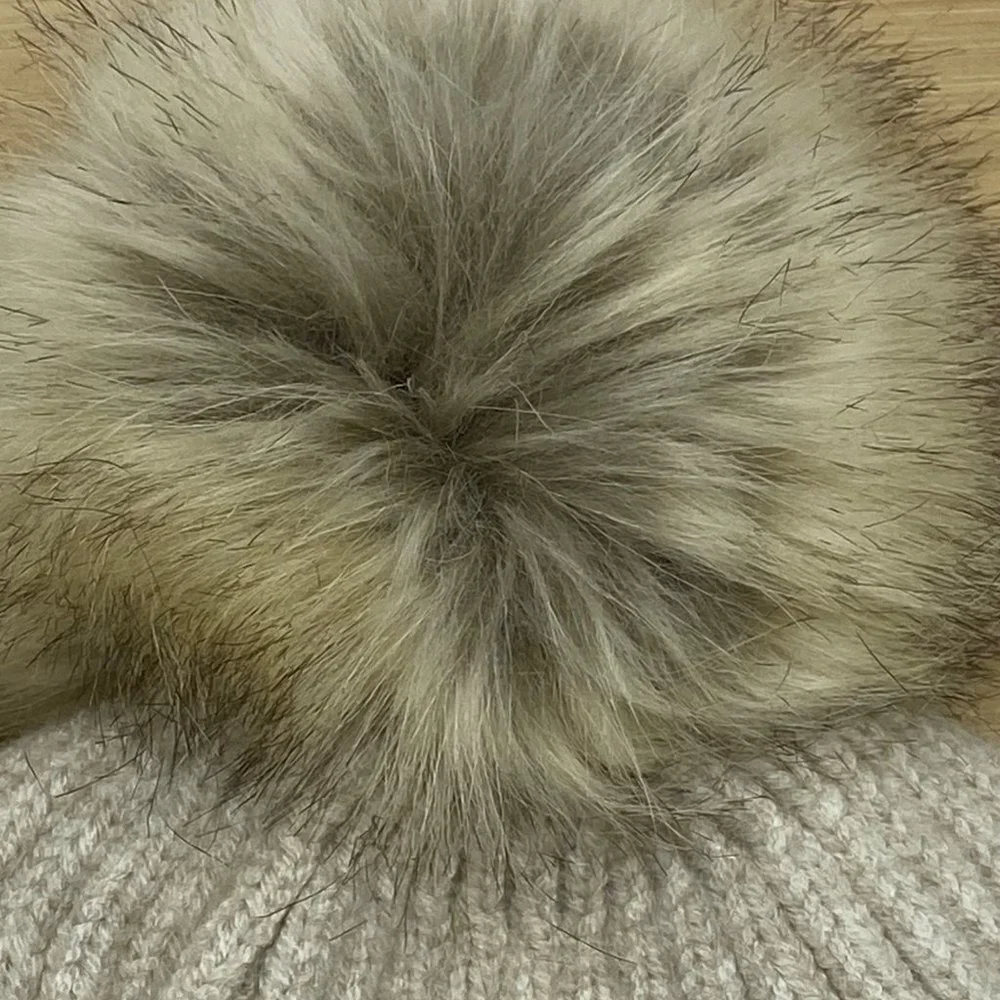 C.C‎ Kids Criss-Cross Faux Fur Pom Pom Beanie Girl Cream One Size Knit Cap Hat